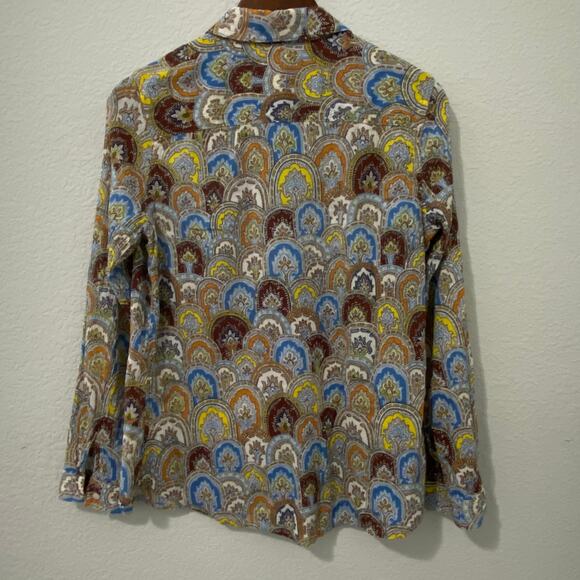 J. McLaughlin Top Womens Size 8 Long Sleeve Button Up Colorful Pattern Paisley - Picture 2 of 7